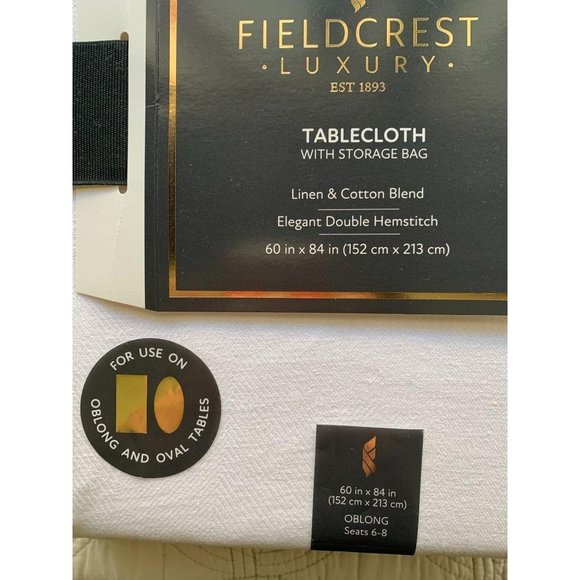 New Linen Cotton White Tablecloth Fieldcrest Rectangle 60" x 84" Herringbone - Picture 6 of 7